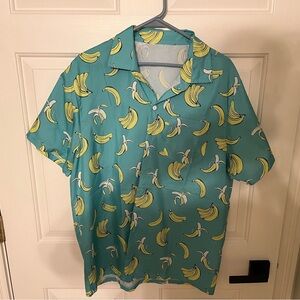 Men’s Hawaiian Banana Novelty Button Up T-Shirt m Size Large